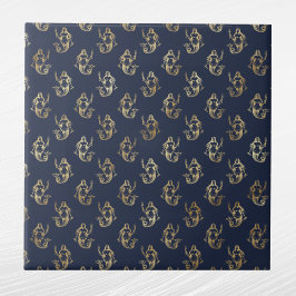 Glam Guld Sjöjungfru Navy Blue Kakelplatta