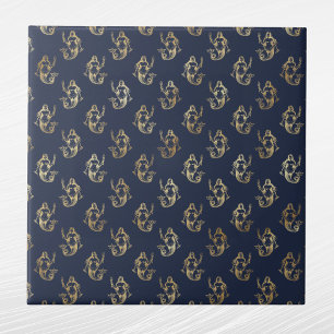 Glam Guld Sjöjungfru Navy Blue Kakelplatta