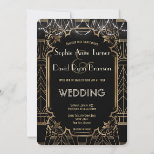 Glam Guld Underbar Gatsby Black Art Deco 20:e Bröl Inbjudningar