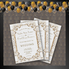 Glam Guld Underbar Gatsby White Art Deco 20 s Bröl Inbjudningar