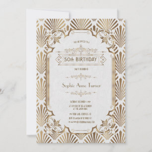 Glam Guld White Art Deco Gatsby 50:e födelsedagen Inbjudningar