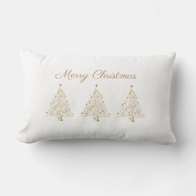 Glam Guld White Elegant God jul Träd Star Lumbarkudde (Framsida)
