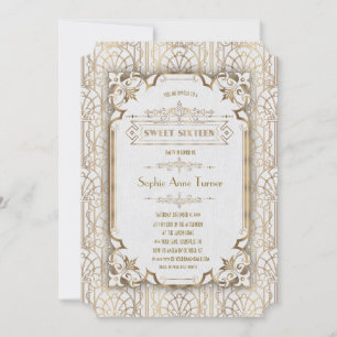 Glam Guld White Underbar Gatsby 20-talet Sweet six Inbjudningar