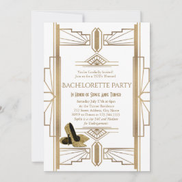 Glam Guld White Underbar Gatsby Bachelorette Party Inbjudningar