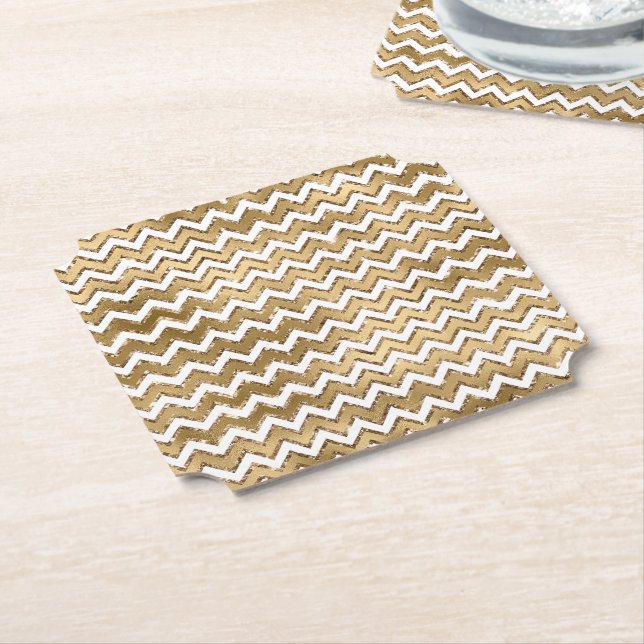 Glam Guld White Zigzag Rand Underlägg Papper (Vinklad)