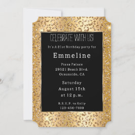 Glam Gult Guld Glitter Leopard Inbjudningar