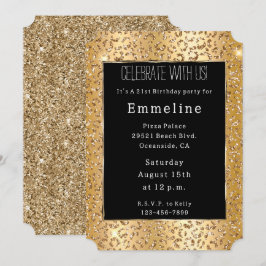 Glam Gult Guld Glitter Leopard Inbjudningar