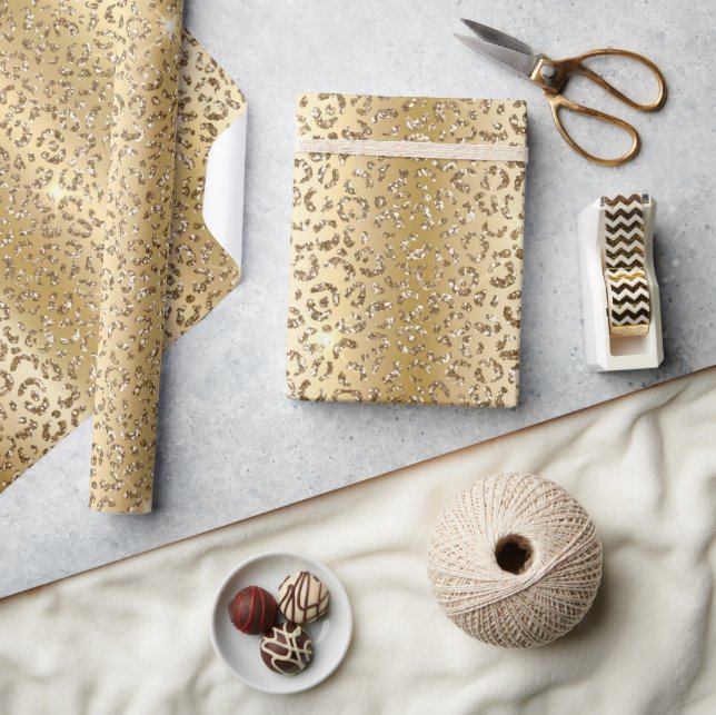 Glam Gult Guld Glitter Leopard Presentpapper (Hantverk)