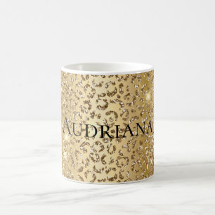 Glam Gult Guld Glitzy Glitter Leopard Kaffemugg