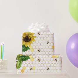 Glam Gult Solros Guld Honeycomb Bees Presentpapper