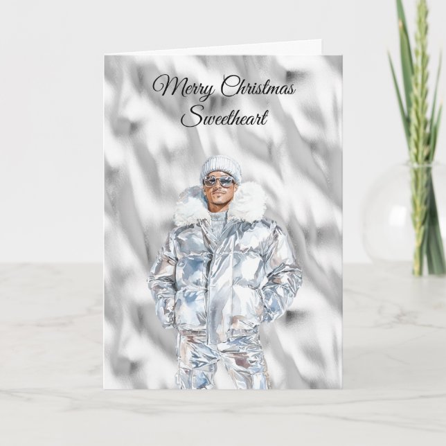 Glam Guy Silver Christmas Kort (Framsida)
