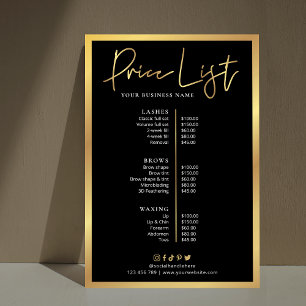 Glam Hair Stylist Black & Guld Pris List Poster
