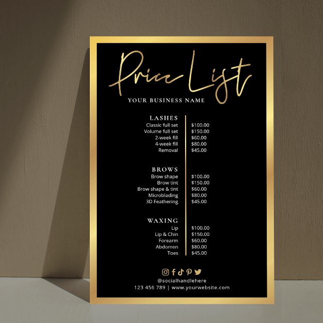 Glam Hair Stylist Black & Guld Pris List Poster (Black and Gold Effect Price List Poster, can be used for any type of business)