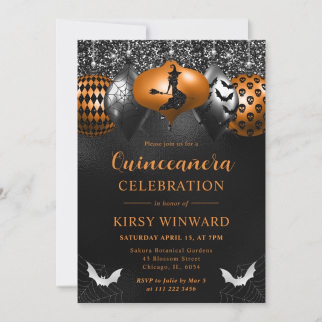 Glam Halloween-ornament Quinceanera Inbjudningar (Framsida)
