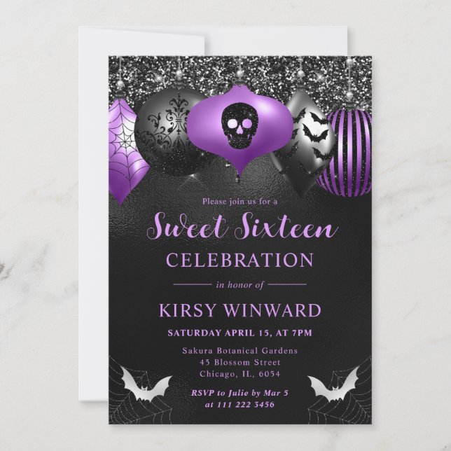 Glam Halloween-ornamentar Sweet 16 Inbjudningar (Framsida)