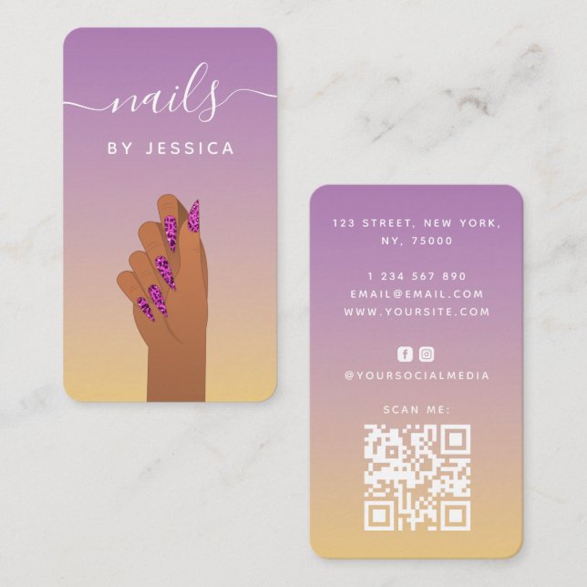 Glam Hand Leopard Nagel Skriv ut Qr Code Social Me Visitkort (Fram/baksida)