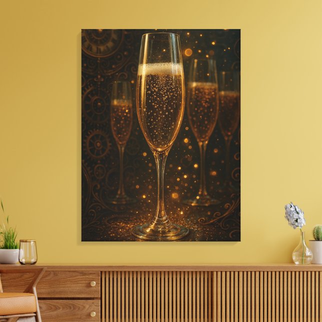 Glam Happy New Year Steampunk Champagne  Canvastryck (Insitu (Vardagsrum))
