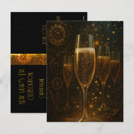 Glam Happy New Year Steampunk Champagne  Helg Vykort