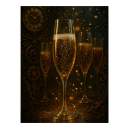 Glam Happy New Year Steampunk Champagne  Perfect Poster