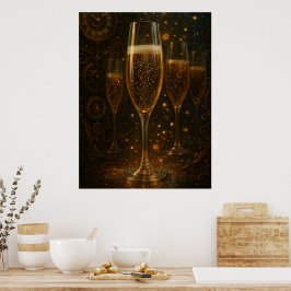 Glam Happy New Year Steampunk Champagne  Poster