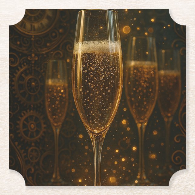 Glam Happy New Year Steampunk Champagne  Underlägg Papper (Framsida)