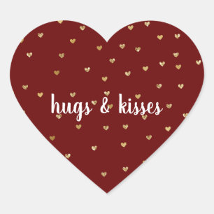 Glam Hearts, Girly Red Guld Glitter Hjärtformat Klistermärke