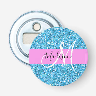 Glam Himlar Blue Rosa Glitter Sparkles Namn Monogr Flasköppnare