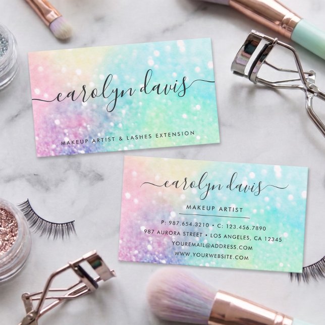 Glam Holografisk Glitter Iridescent Snygg Mönster Visitkort (Skapare uppladdad)