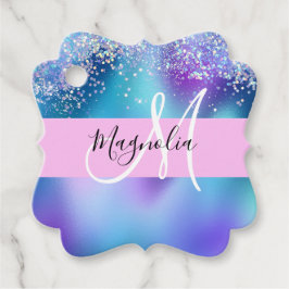 Glam Holografisk Siren Glitter Gnista Monogram Gåvor Etiketter