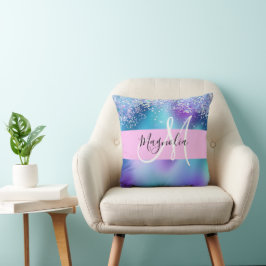 Glam Holografisk Siren Glitter Gnista Monogram Kudde