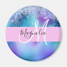 Glam Holografisk Siren Glitter Gnista Monogram Magnet