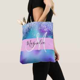Glam Holografisk Siren Glitter Gnista Monogram Tygkasse