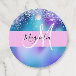 Glam Holografisk Siren Glitter Gnistrande Monogram Gåvor Etiketter