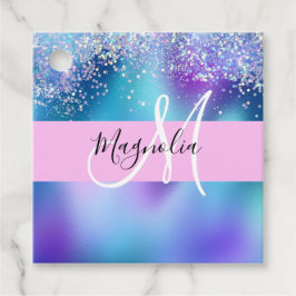 Glam Holografisk Siren Glitter Gnistrande Monogram Gåvor Etiketter