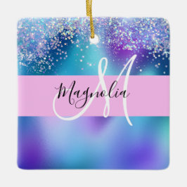 Glam Holografisk Siren Glitter Gnistrande Monogram Julgransprydnad Keramik