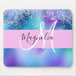 Glam Holografisk Siren Glitter Gnistrande Monogram Musmatta