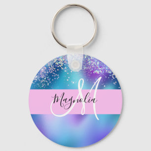 Glam Holografisk Sjöjungfru Glitter Gnistra Monogr Nyckelring