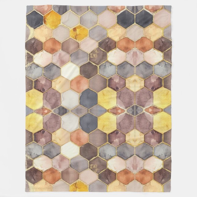 Glam Honey Comb Blush Champagne Abstract Fleecefilt (Framsidan)