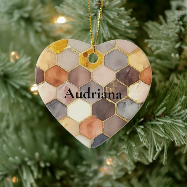 Glam Honey Comb Blush Champagne Abstract Julgransprydnad Keramik (Träd)