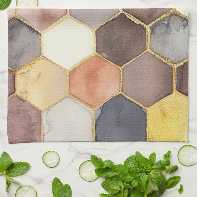 Glam Honey Comb Blush Champagne Abstract Kökshandduk (Vikta)