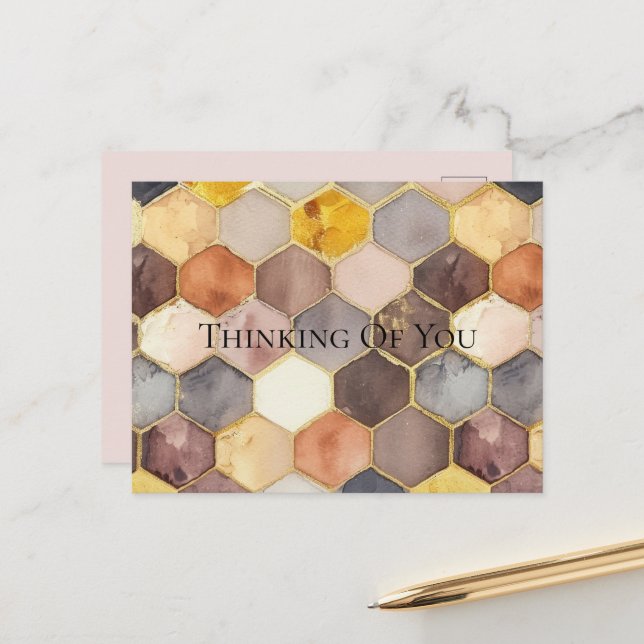 Glam Honey Comb Blush Champagne Abstract Vykort (Fram/Back In Situ)