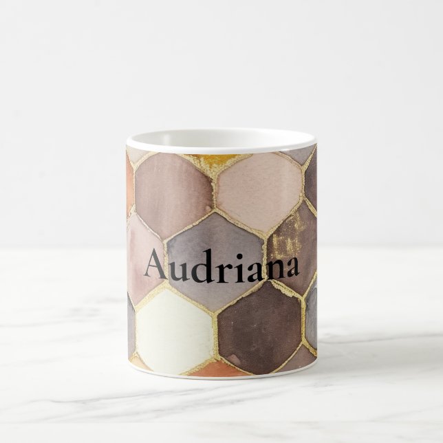 Glam Honey Comb Rodnad Champagne Abstrakt Kaffemugg (Center)