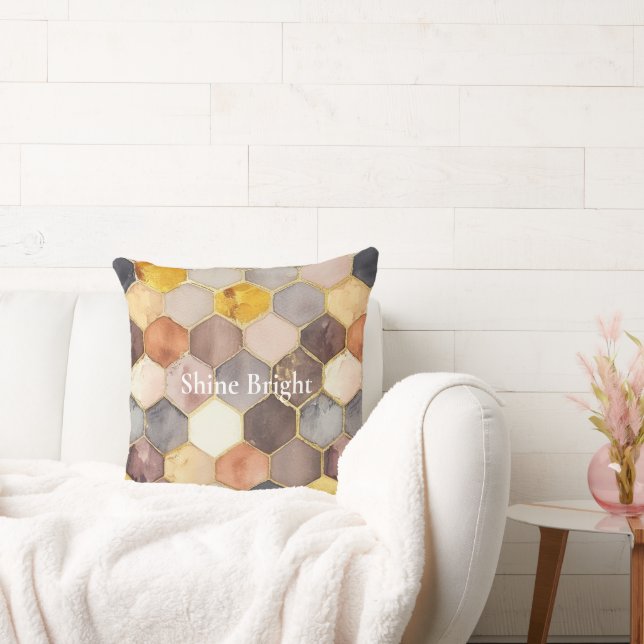Glam Honey Comb Rodnad Champagne Abstrakt Kudde (Soffa)