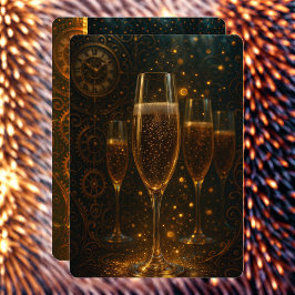 Glam Hopp Nytt År Steampunk Champagne Julkort