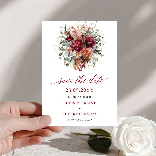 Glam Höst Burgunder Guld Blommig Spara Datum Datumet (Glam Fall Burgundy Gold Floral Save The Date

)
