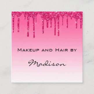 Glam Hot Pink Droppande Glitterdroppar Sminkartist Fyrkantigt Visitkort