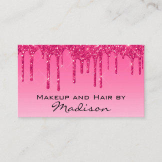 Glam Hot Pink Droppande Glitterdroppar Sminkartist Visitkort
