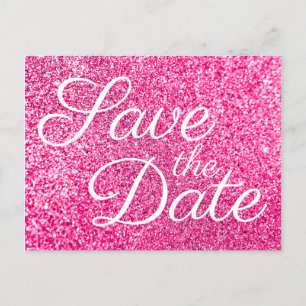 Glam Hot Pink Glitter Foto Spara Datum Vykort