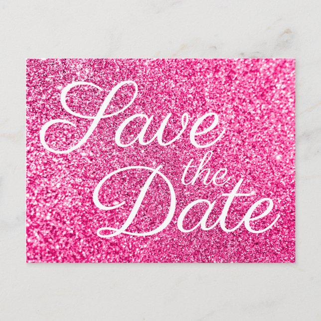 Glam Hot Pink Glitter Foto Spara Datum Vykort (Framsida)