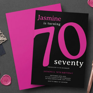 Glam Hot Pink Svart 70 Sjuttioårsfirande Inbjudningar